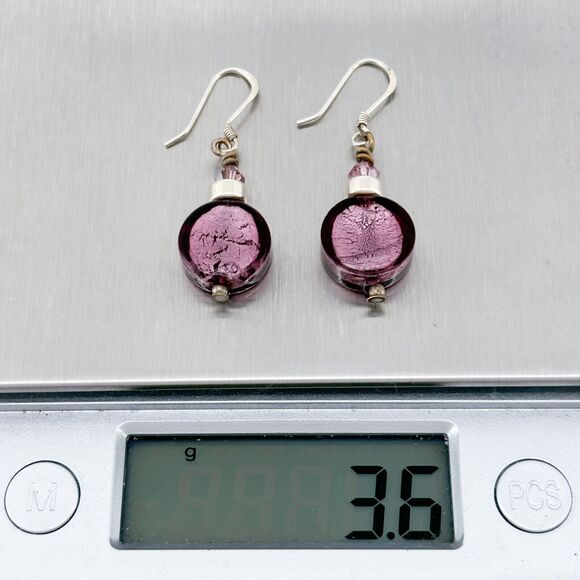 Vintage Sterling Silver 925 Purple Glass Dangle Earrings - Picture 6 of 6